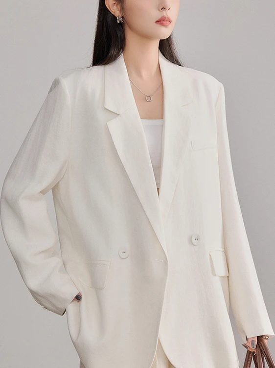 

Льняной жакет в корейском стиле, свободный крой, стройнящий силуэт, осенняя коллекция, премиум-класс, бежевый женский костюм, повседневный шик, с пуговицами