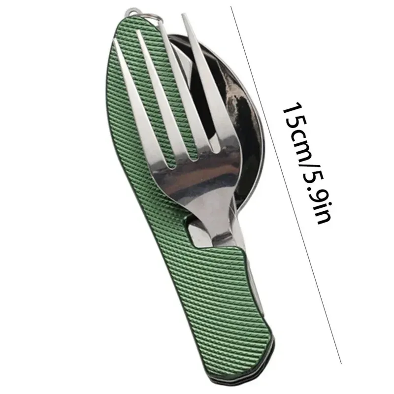 Stainless Steel Cutlery 4 In 1 Outdoor Picnic Tableware Foldable Knife Fork Spoon Bottle Opener Folding Pocket Cutlery Set image 3