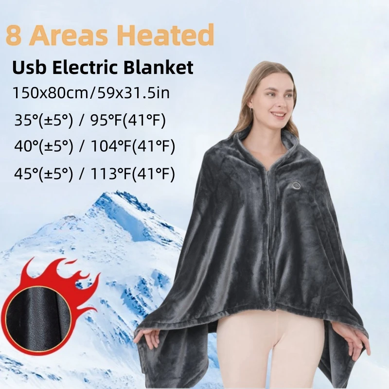 

Winter Thermal Usb Electric Blanket Heating Velvet Shoulder Blanket Charging Heated Shawl 3 Heating Level Couverture Chauffante