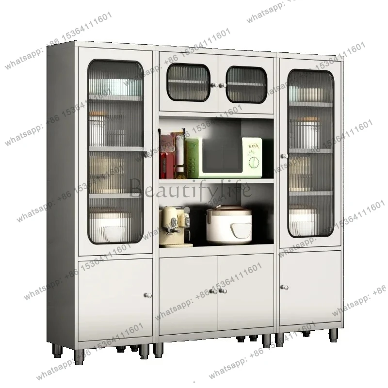 304 Stainless Steel Household Kitchen Dining Cabinet Microwave Oven Pot Storage Cupboard