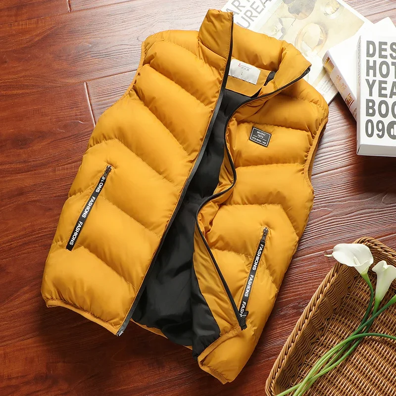 New Winter Vest Jacket Men Puffer Sleeveless Coat Solid Color Down Warm Waistcoat Outwear Windbreaker Clothing