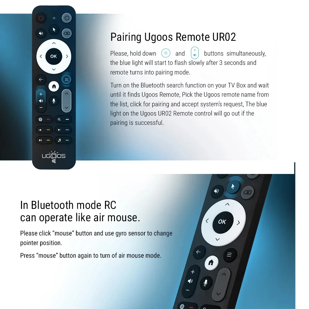 Original UGOOS UR02 BT Voice Remote Control Replacement for Ugoos SK1 TOX1 TOX3 AM6 AM8 AM6B PLUS X4 X4Q Cube Pro Extra TV Box