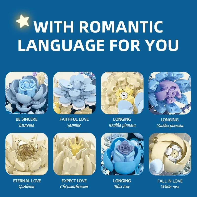 

Moon Shaped Bouquet Building Blocks Wall Hanging Home Furnishings Romantic Atmosphere Simulation Holiday Decorations Flower Toys
