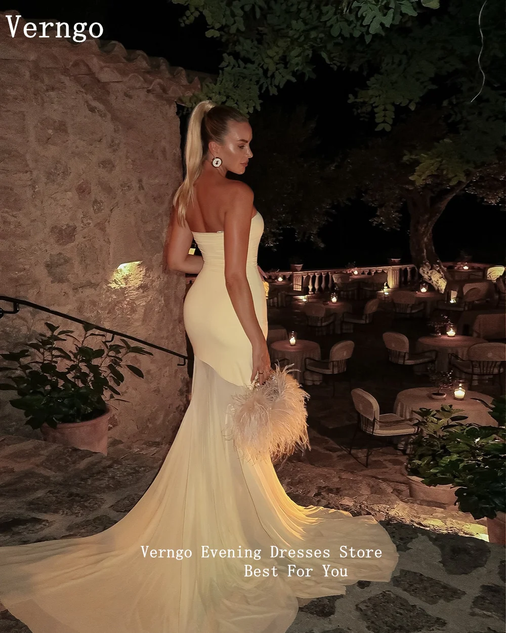 Verngo Elegant Chiffon Evening Dress Strapless Mermaid Formal Occasion Dresses Women Simple Prom Gowns Customized