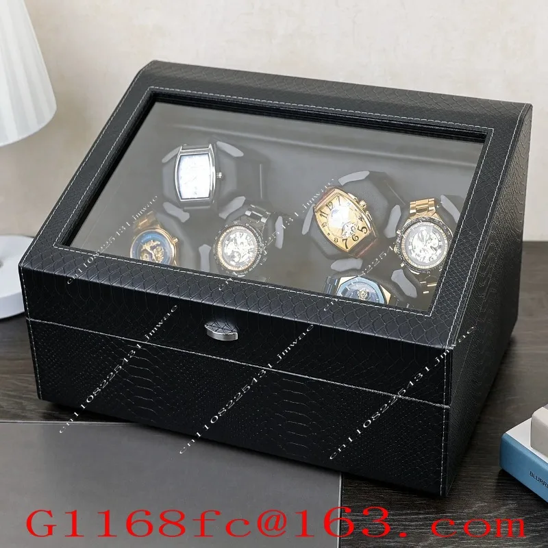 Automatic Winding of 6 Rocking Watches with Open Lids, Self Stopping Motor Box, Rotating Watch Box, Mechanical Watch Box