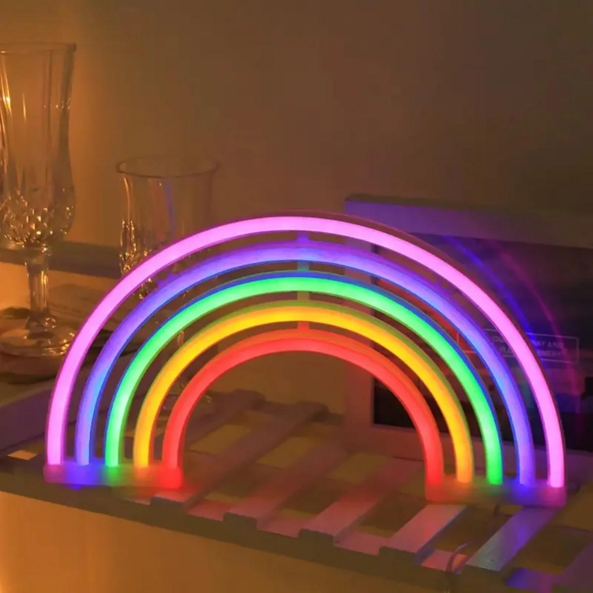 1pc 30cm/11.81in*16.5cm/6.49in Colorful Rainbow Neon Light Colorful And Vibrant Neon Desktop Night Lamp For Birthday Party Home