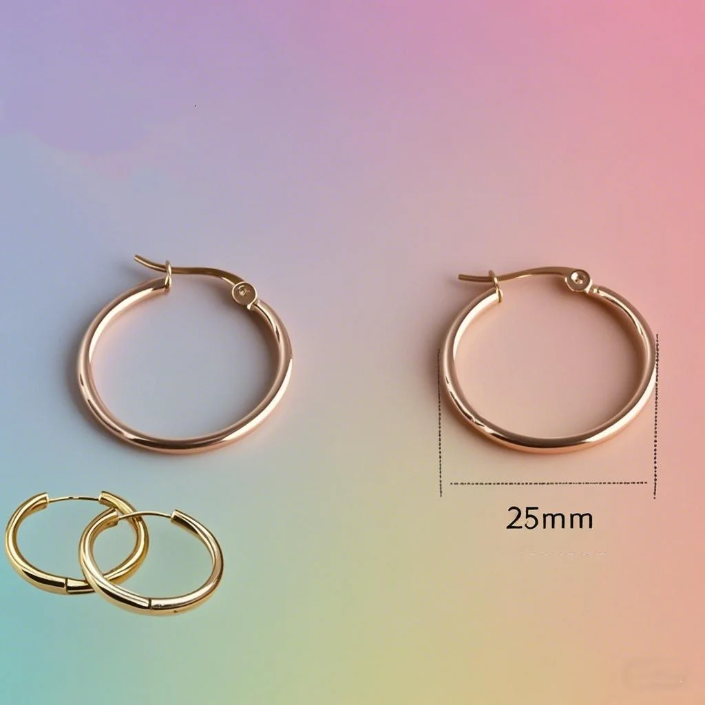 45 Hypoallergenic Rose Gold-color Plated Titanium 25mm Hoop Earrings 316 L Stainless Steel No Easy Fade Allergy Free