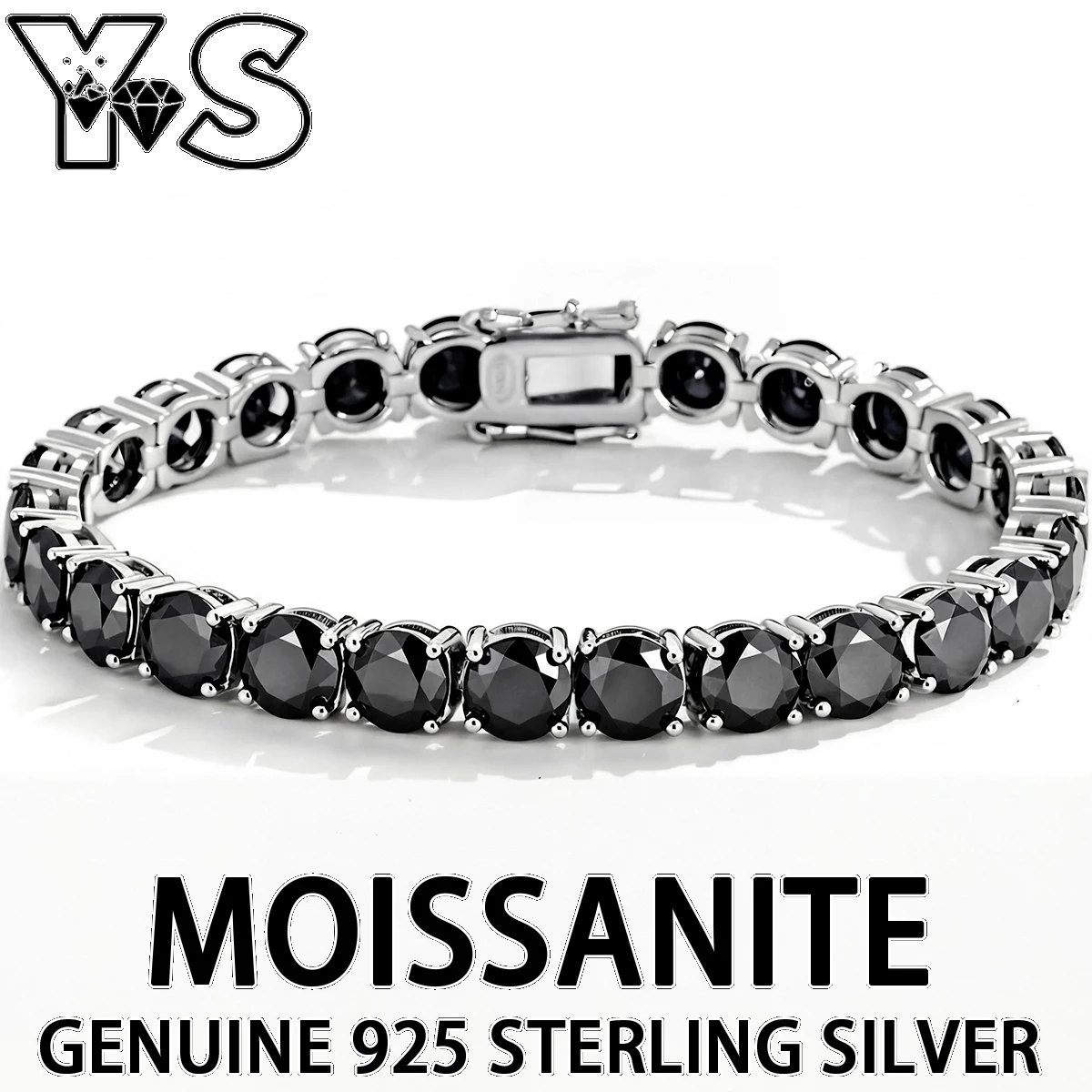 S925 Sterling Silver Black Moissanite Tennis Bracelet Full Paved Iced Out Hip Hop Street Style Unisex Luxury Jewelry Gift