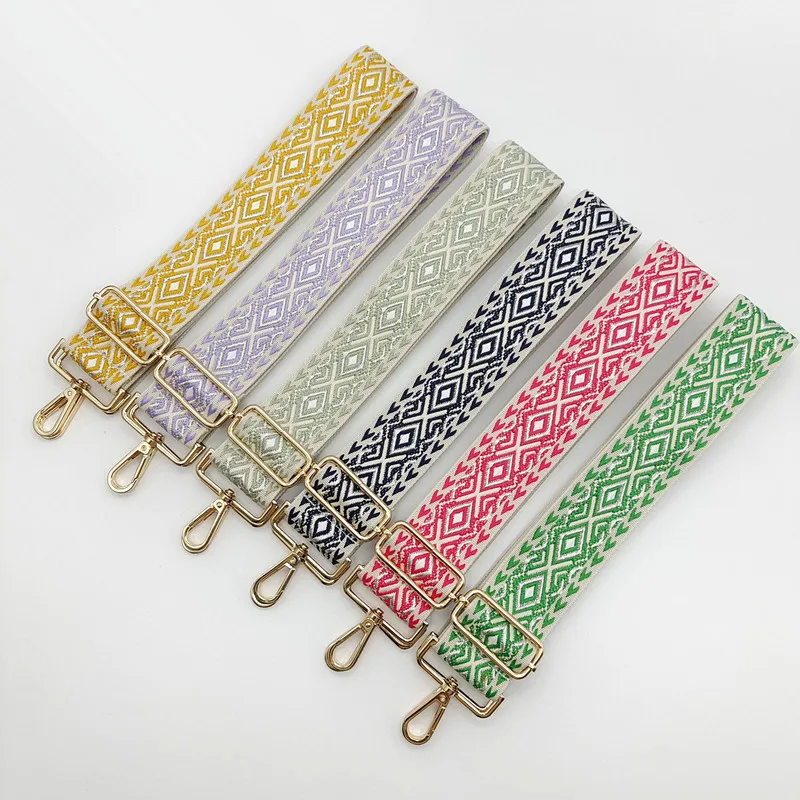 New Diamond Pattern Wide Bag Accessories Diagonal Span Backpack Replacement with Nylon Canvas Embroidered Bag Strap Adjustable
