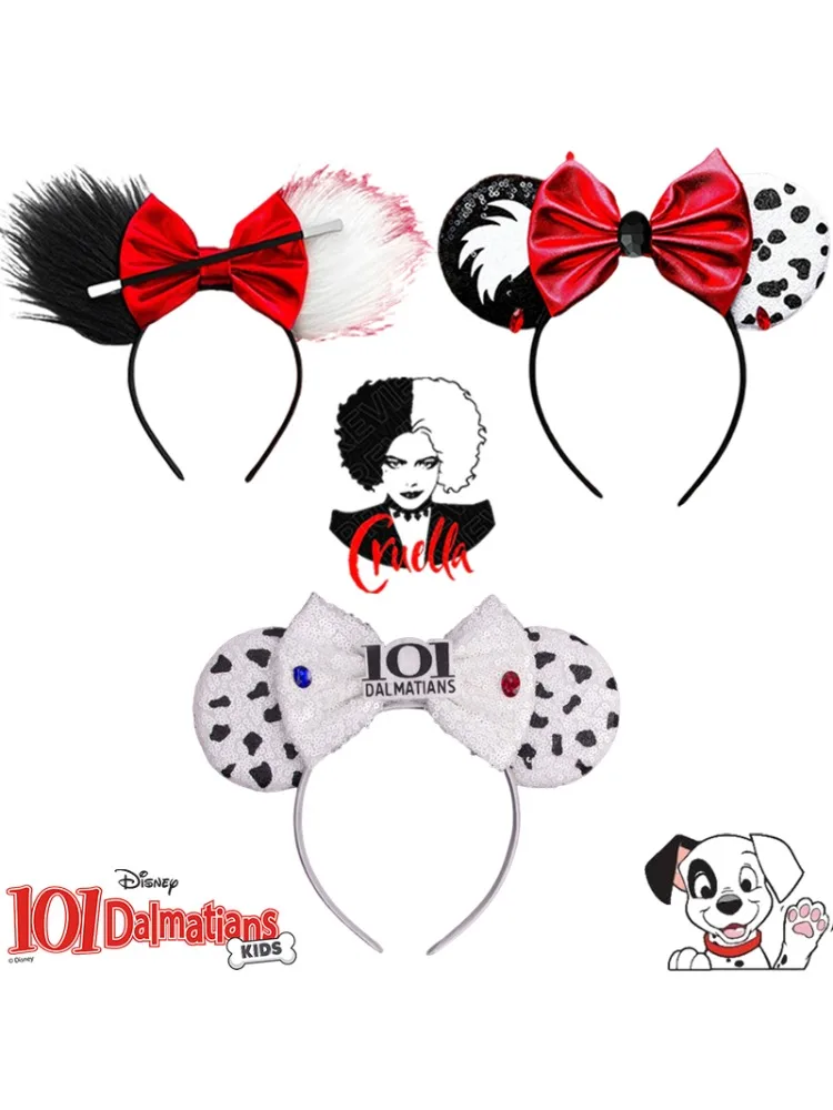 Bandeau de cheveux Disney Cruella De Vil pour femme, accessoires pour cheveux Anime Pongo, bandeau de sauna pour fille, Daltravaillait ens, Carnaval pour enfant, Cosplay, 101