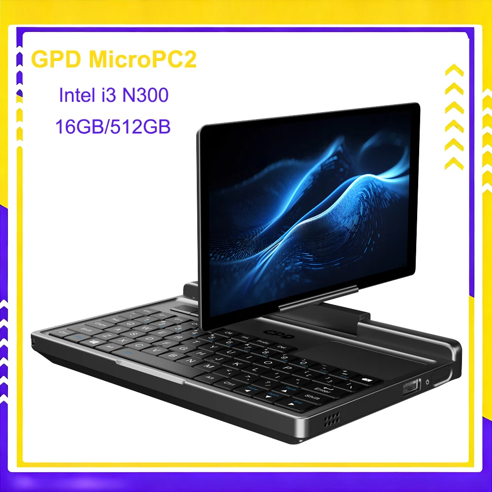 GPD MicroPC2 Indústria Laptop 7 Polegadas Mini Intel i3 N300 16GB/512GB Windows 11 Computador Portátil Notebook para Negócios