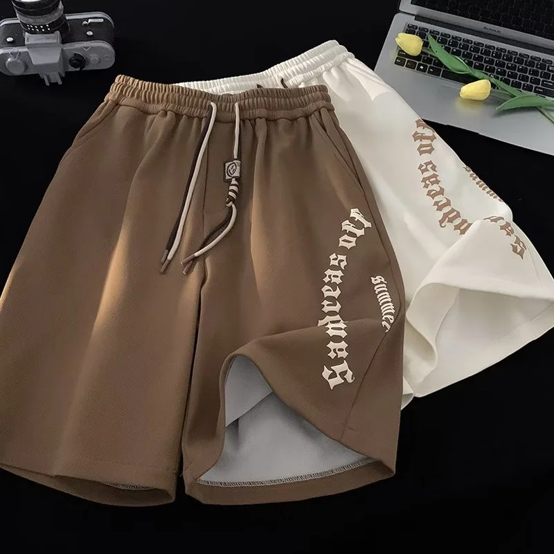 【Plus Size M-8XL Shorts】Korean High quality Summer Casual Loose Straight Vertical Five-point Sport Short Pants Coffee color