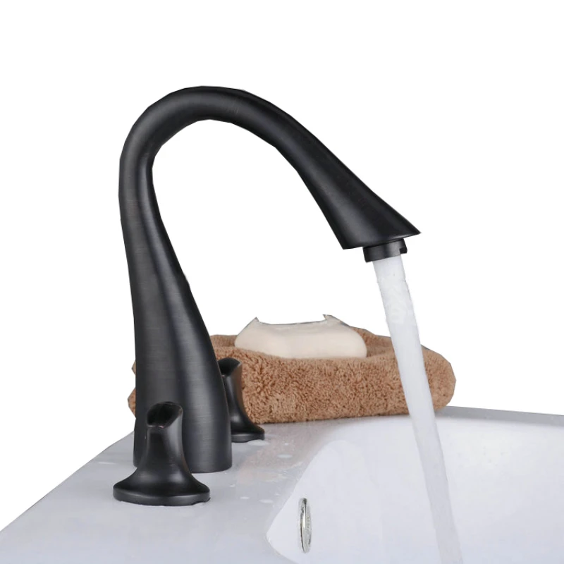 

Hot Item Matt Black Bathroom Sink Faucet 3 Holes Deck Mounted Vanity Basin Mixer Taps