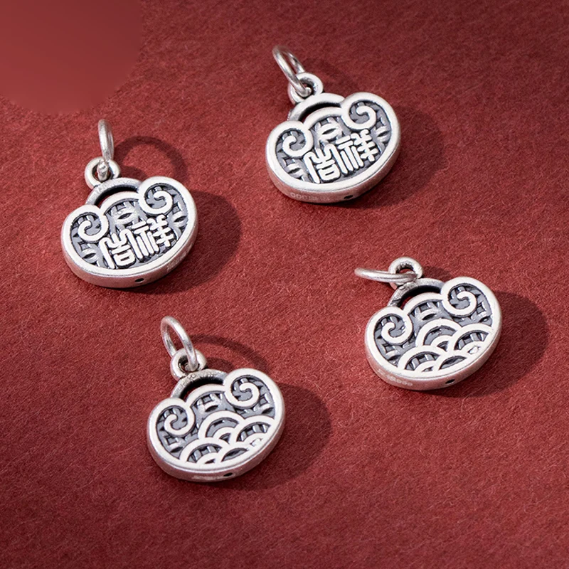 

1pc 999 Pure Silver Classic Vintage Blessing Unisex Pendants 14x14x3.5mm Jewelry Lucky Charms DIY Women Men Bracelets Necklace