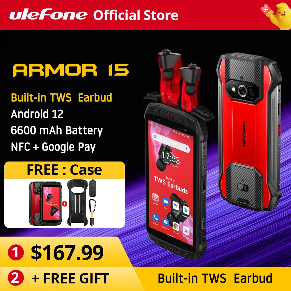 Ulefone armadura 15 telefone robusto android 12 tws fones de ouvido do smartphone 6600mah 128gb nfc 2.4g/5g wlan telefones celulares à prova d' água