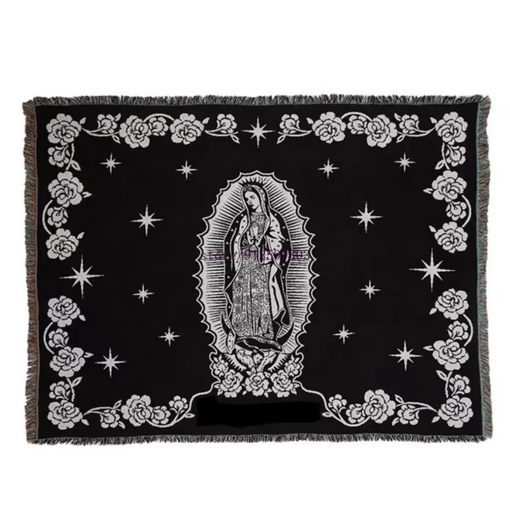 Super Virgin Mary Black Red Blanket Personality Tapestry Office Air Conditioning Blanket Nap Blanket Living Room Sofa Ornaments