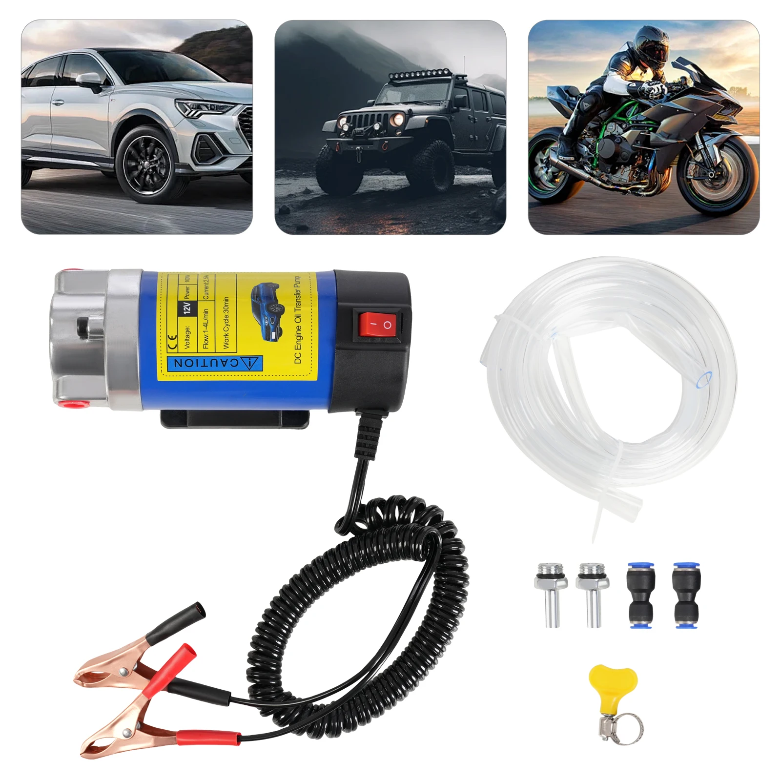 12V DC Motoröl-Transferpumpe, 100W Ölabsaugpumpe, Gusseisen-Ölwechselpumpe Motorradwerkzeug, 1-4 L/0,22-0,88 Gal/min – Detail 5