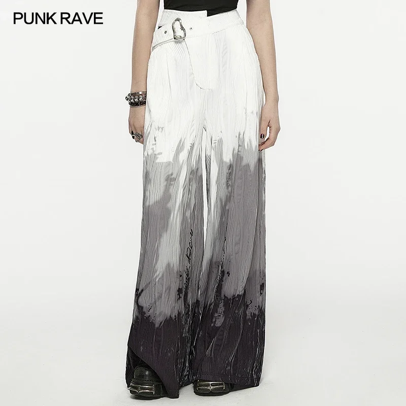 PUNK RAVE Women's Sexy Hollow Asymmetric Waistband Wide Legs Pants Daily False Pockets Decorate Gradient Casual Loose