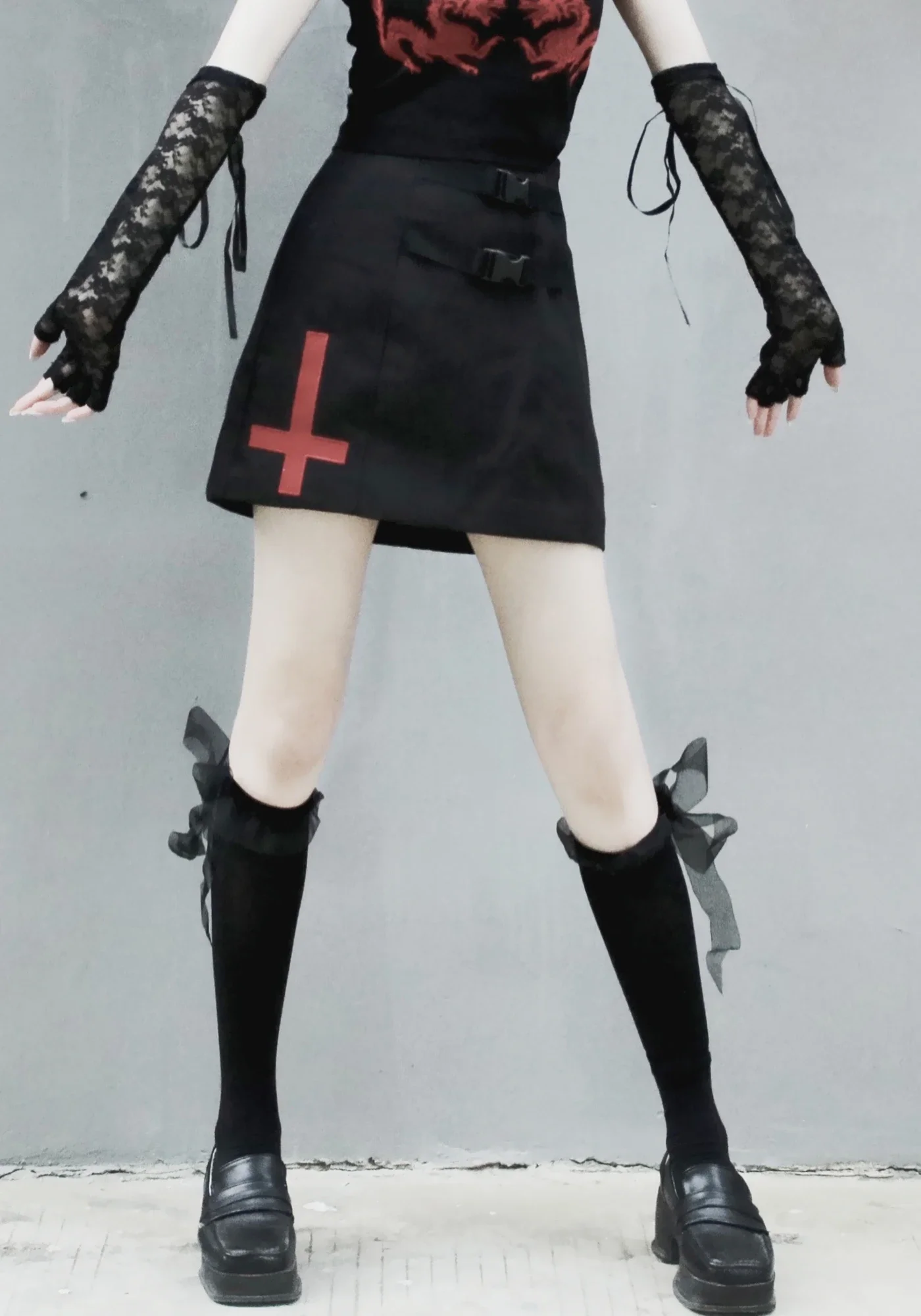 

Ruibbit New Arrival Summer Fashion Gothic Cross Embroidery A-line Black Y2k Skirt Women Female Casual Punk Harajuku Skirts