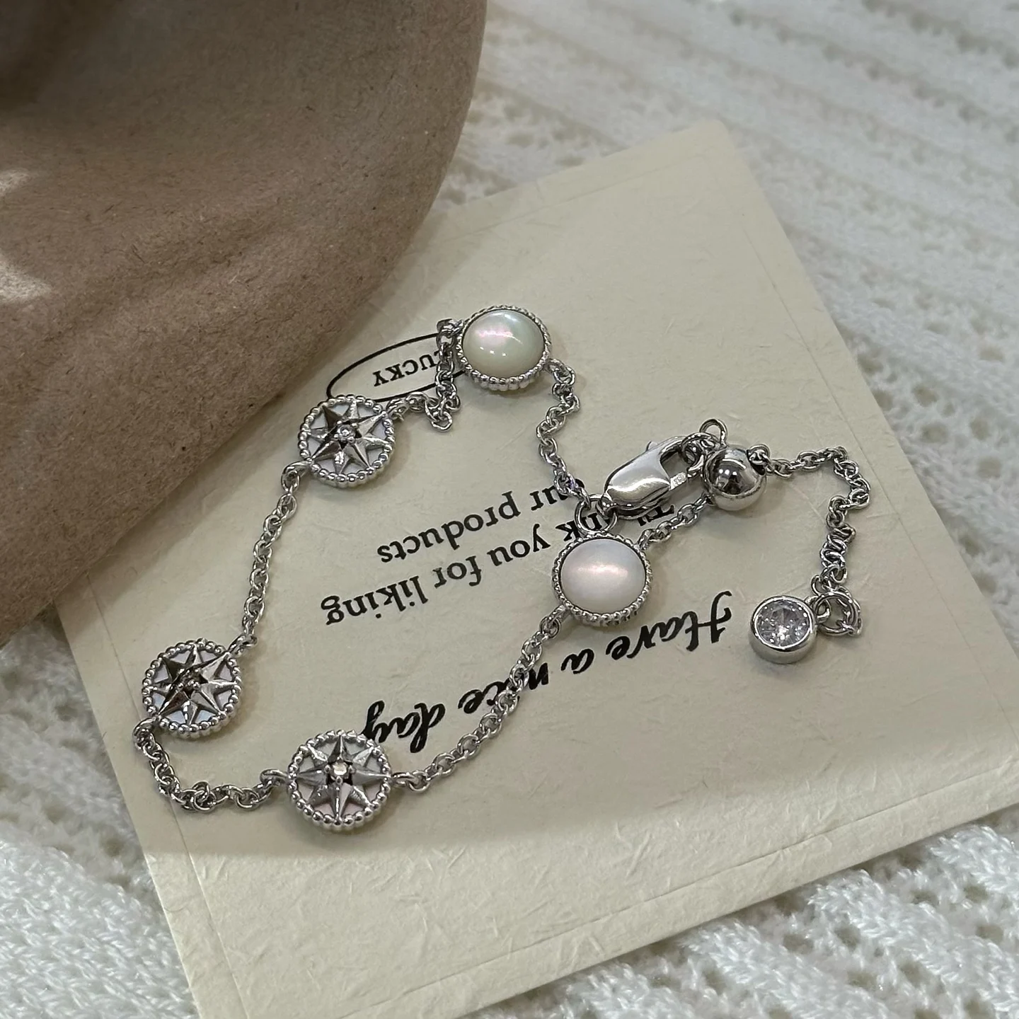 BOCAI New S925 Pure Silver Jewelry Light Luxury Niche Octagonal Star Compass Mother Of Pearl Bracelet Women's Selected Gift