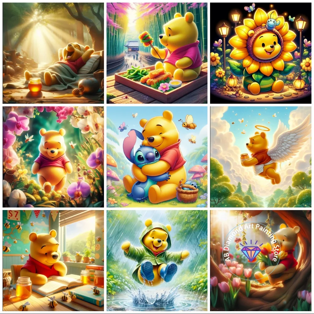 

Winnie The Pooh Cartoon AB Diamond Painting Kit Square Round Diamond 5D DIY Mosaic Cross Embroidery Handmade Art Gift Home Decor