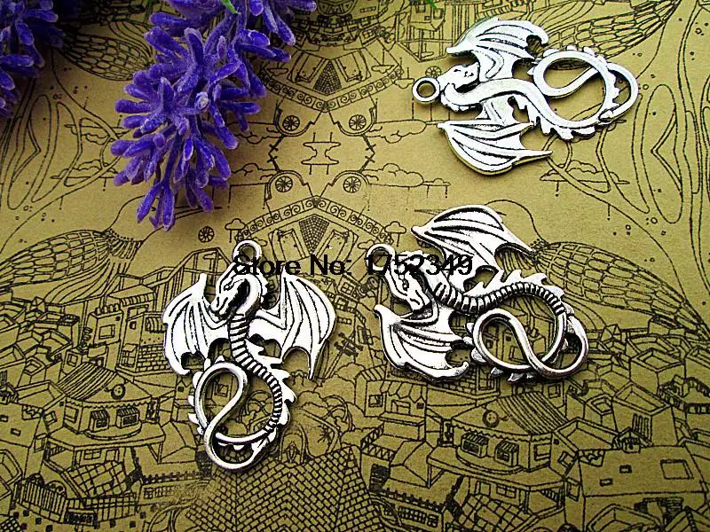 

50pcs Antique Tibetan Silver Lovely Flying Dragon Charms Pendant 27x35mm