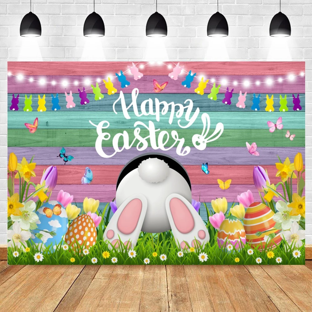 Frohe Ostern Kaninchen Hintergrund Cartoon Hase Frühling Blume Gras Baby Kinder Geburtstag Party Decor Fotografie Hintergrund Fotostudio
