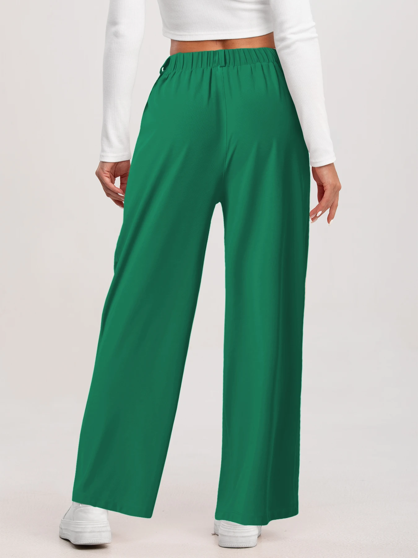 Damenhose, karierte, figurbetonte Hose mit weitem Bein und Taschen, hochtaillierte, lässige, figurbetonte Hose mit weitem Bein für Damen. – Detail 14
