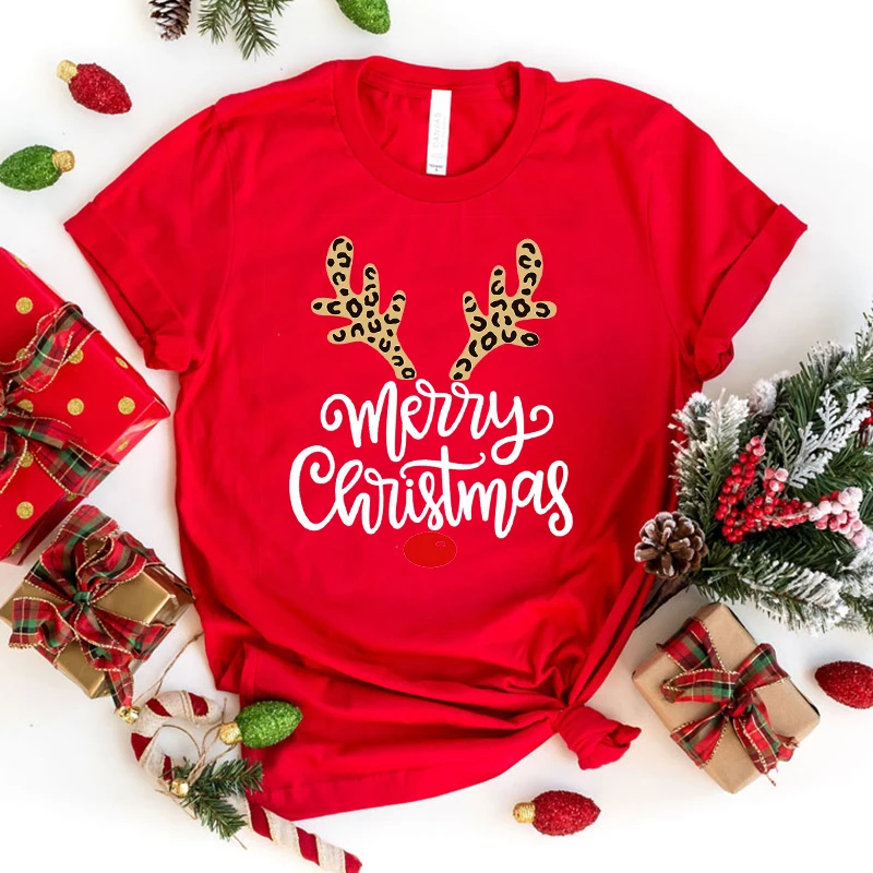 Hot Merry Christmas Letter Printing T-Shirt Women Fashion Short Sleeve Street Casual Personality Summer T-Shirt(Premium T-shirt)