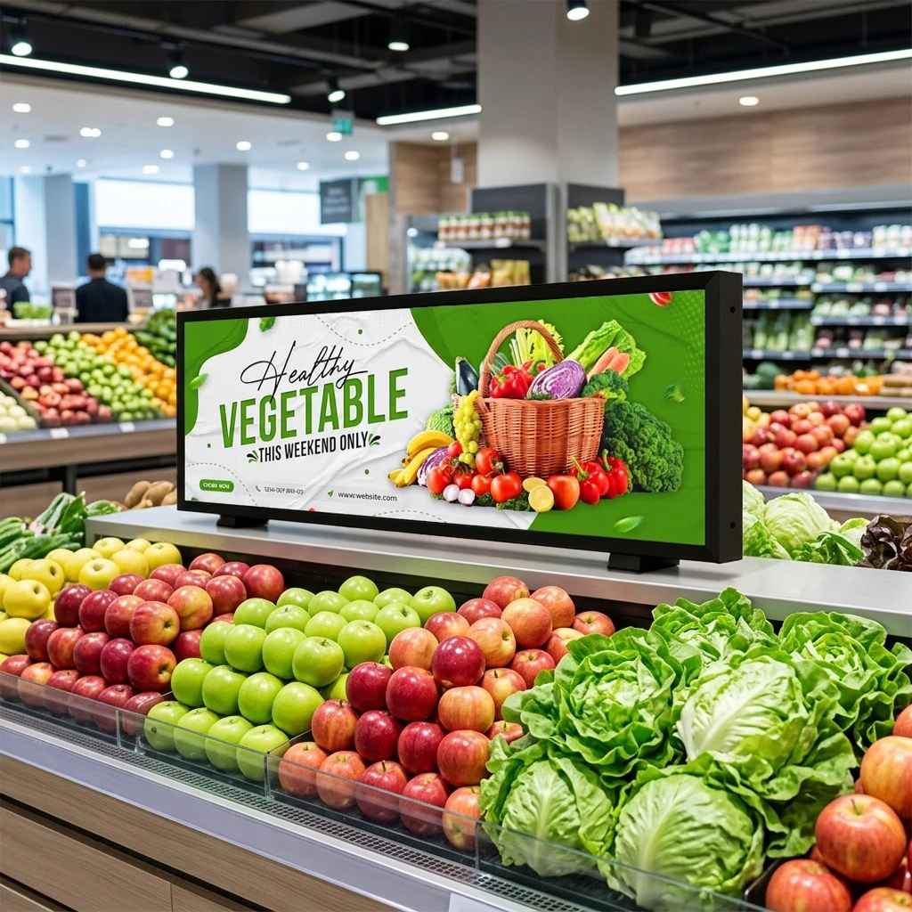 Supermarket LCD Bar Screen Digital Signage Shelf Edge Ultra High Bright Strip LCD Screen LCD Stretched Bar Text Indoor Use