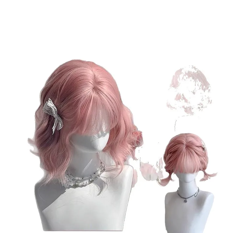 Perücke, rosa, kurzes Haar, weiblich, Altersreduzierung, Lolita, kurzes lockiges Haar, Wollrolle, natürliche Simulation, volle Kopfbedeckung