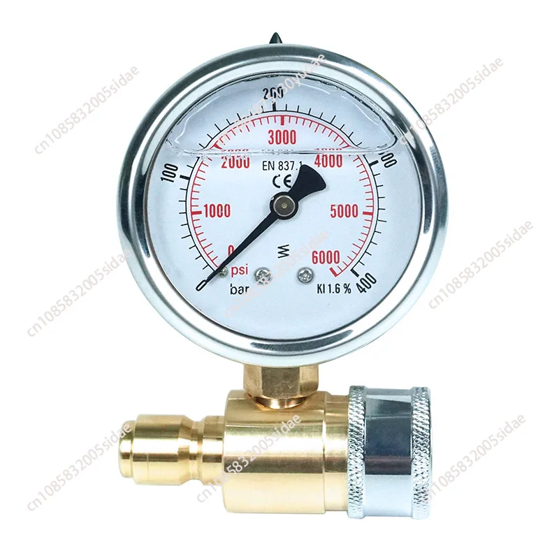 Compact Pressure Washer Gauge 5000 PSI 3/8 Inch Quick Connect Pressure Gauge for Power Washer Stainless Steel- & Brass