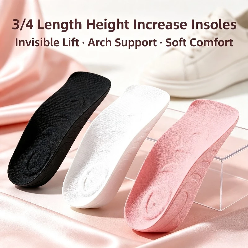 3/4 Length Invisible Height Increase Insoles Soft Comfort Arch Support Foot Care Height Lift Pads for Men Women