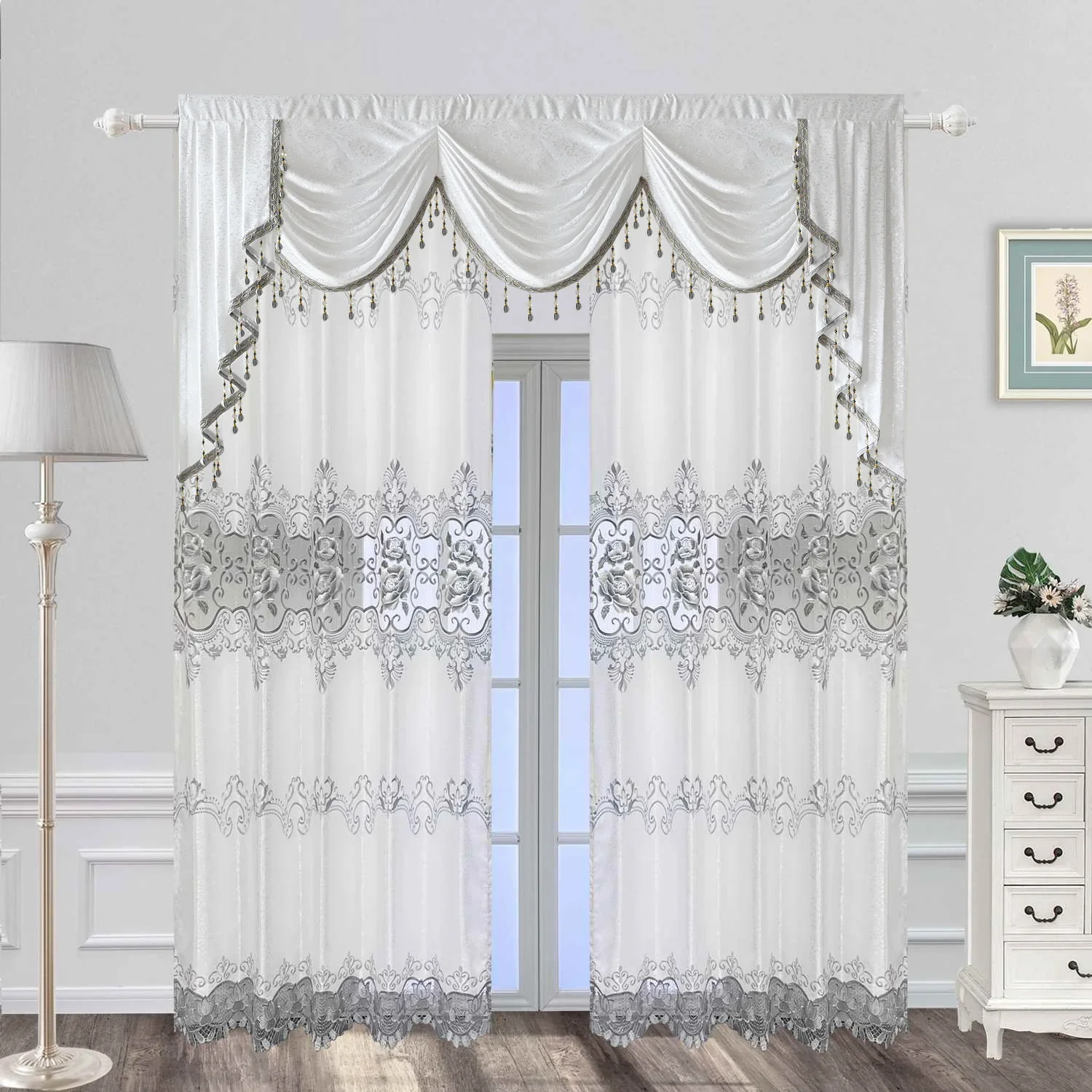 

Luxury Hollow Sheer Curtains for Living Room Farmhouse European Chenille Semi Blackout Romantic Elegant Bay Window Panel Drapes