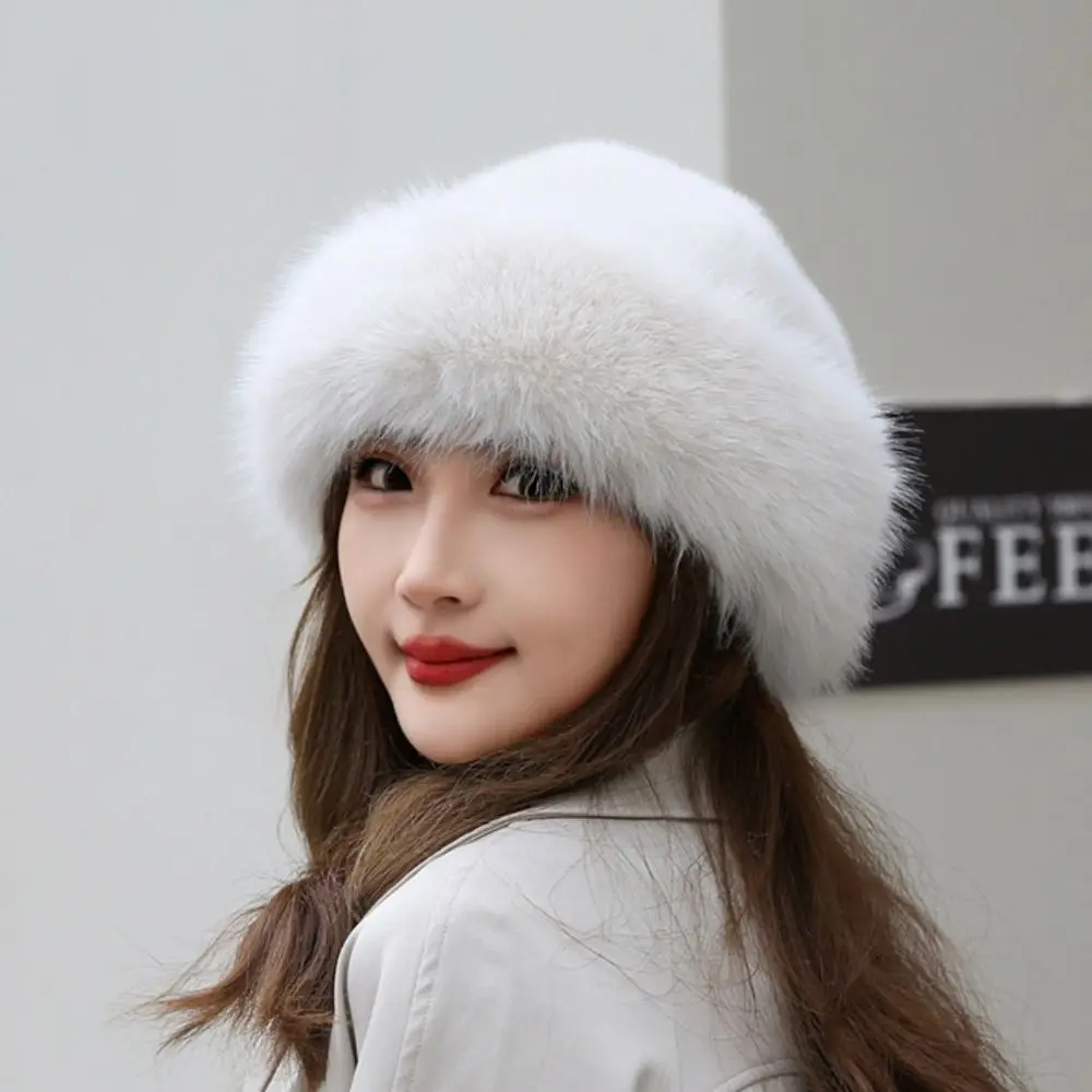 Winter Plush Hat Women Thickened Warm Fashion Simple Beret Harajuku Hat Imitation Fur Ear Protection Hat