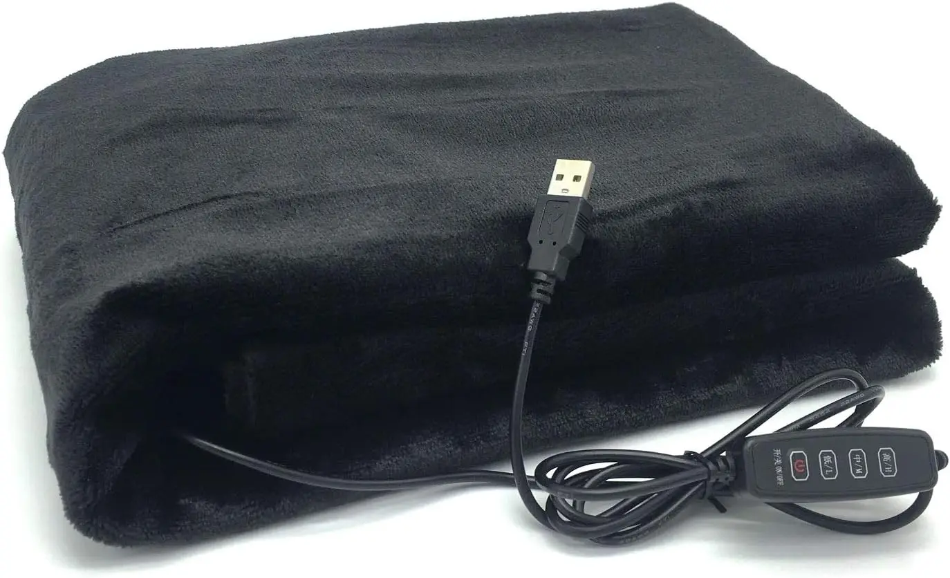 

Одеяло с USB-подогревом и 3-мя настройками, портативная электрическая шаль для использования в помещении, в автомобиле и на открытом воздухе — черный