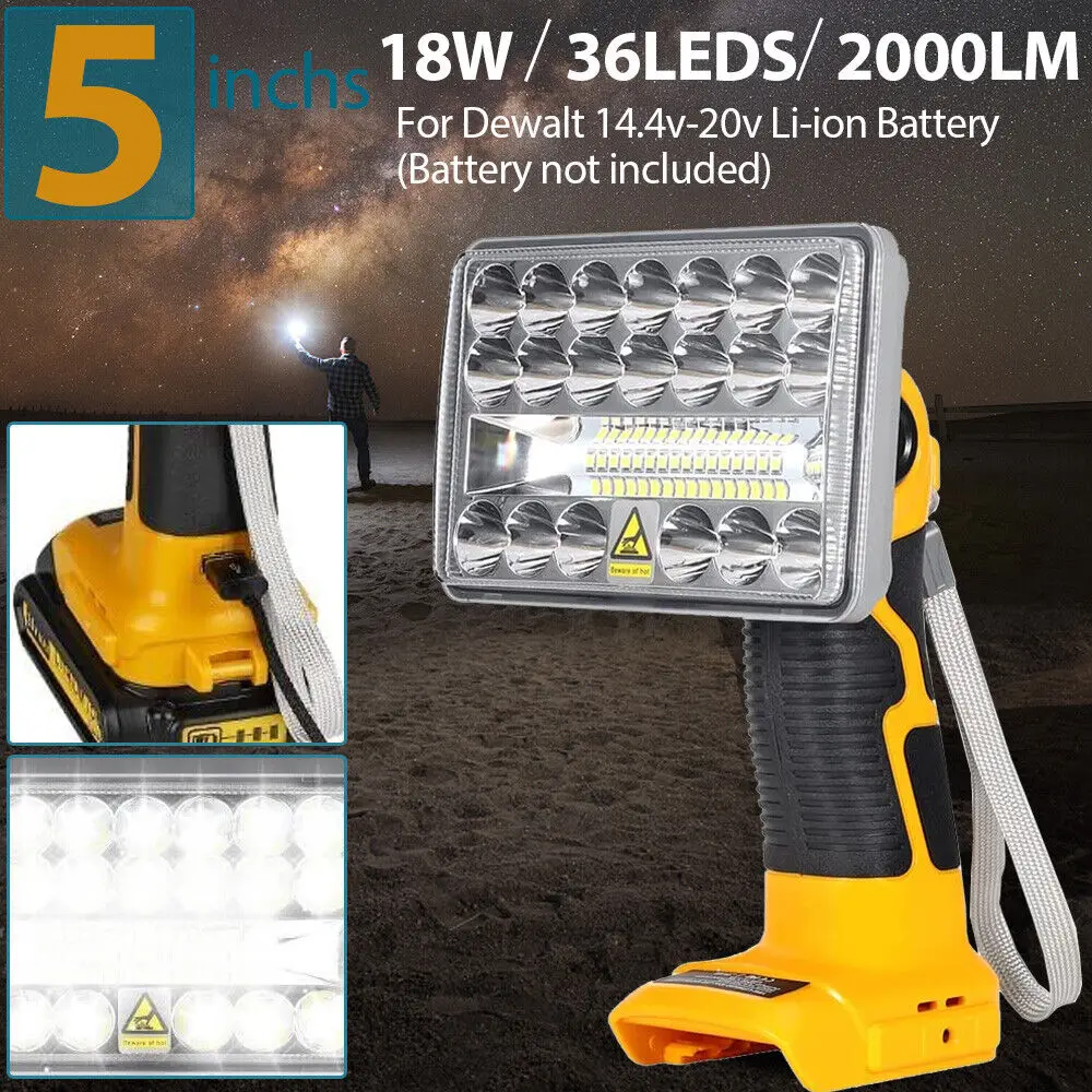 For Dewalt 18W 5 Inch Tool Light Indoor and Outdoor Light Led Light Work Light for DEWALT 18V Lithium Ion Battery DCB201 DCB200