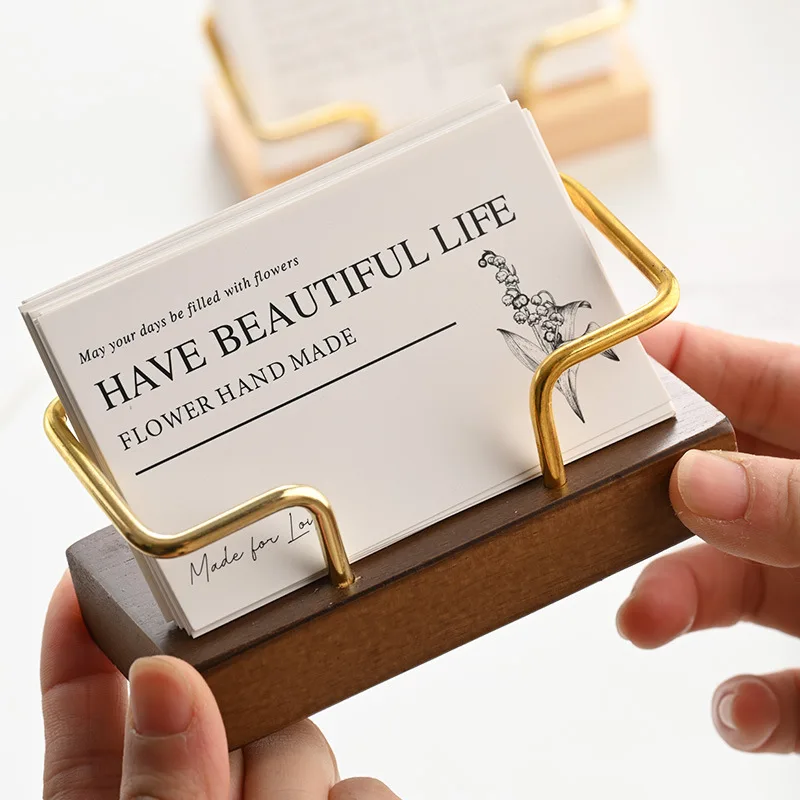 Wooden Business Card Holder Metal Desktop Card Display Stand for Office Desk Organizer Name Card Holder
