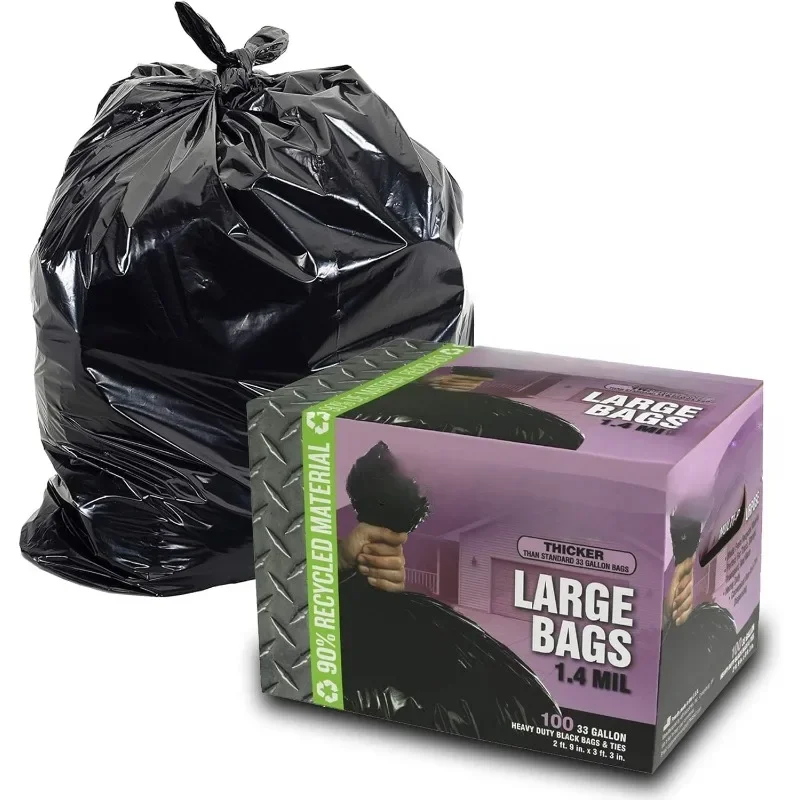 33 Gallon Trash Bags - (Huge 100 Pack/w Ties) - 39