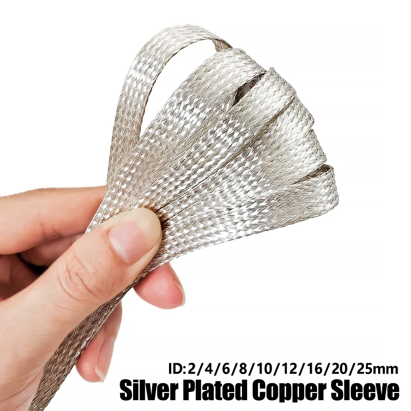 Silver Plated Copper Anti-Interference Shield Tube 2~25mm Telescopic Braided Net Electromagnetic Wave Proof Cable Sleeving