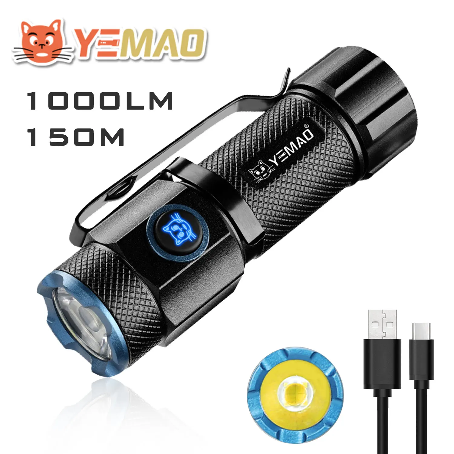 

High Power Rechargeable Flashlight，5 Modes，Powerful Super Bright Mini Torch，Emergency Spotlight With Pen Clip Tail Magnet