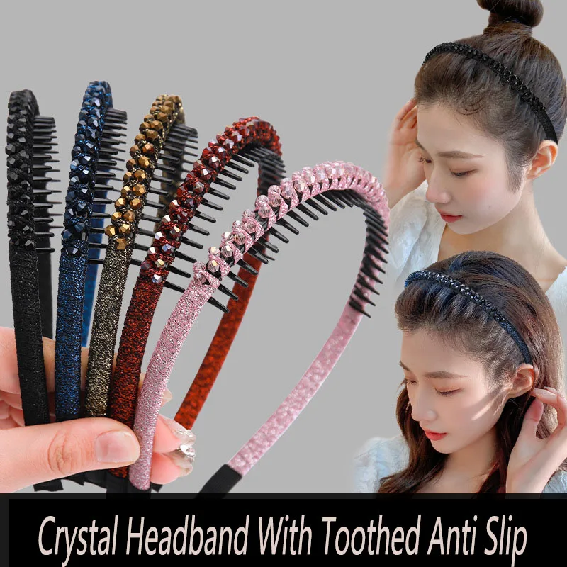 

2pc Advanced Crystal Headband with Toothed Anti Slip Hair Bands Accessories Vintage Hairband Hoop for Women Girls