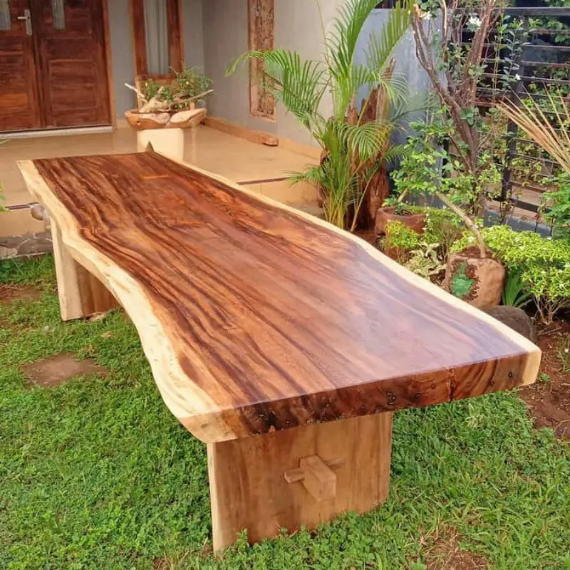 Solid Teak Wood Dining Table Set Live Edge Wooden Table With Bench Modern Rustic Dining Room Furniture