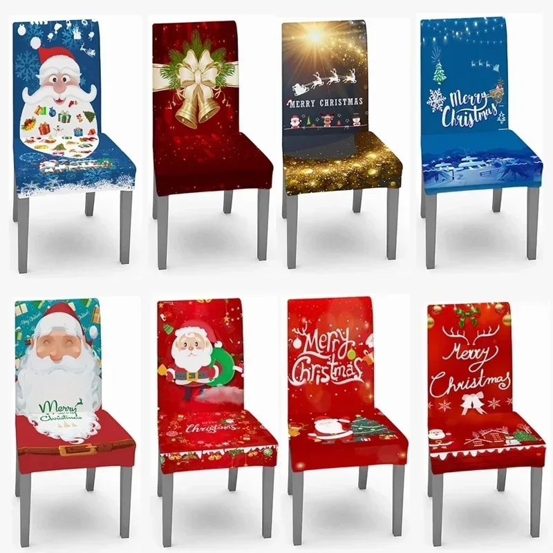 Christmas Dining Chair Coves Elastic Kitchen Chair Slipcovers Stretch Xmas Decoration Seat Cover cubre silla navidad Party Home