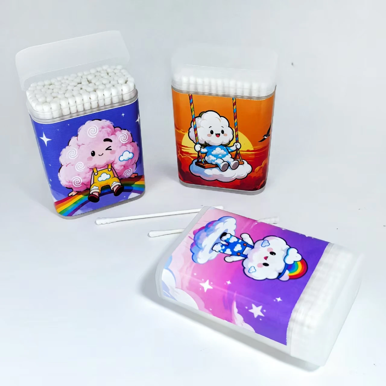 300 قطعة من مسحات القطن المبتكرة منقوشة على السحابة، أعواد أعواد قطنية ذات محور رفيع برأسين