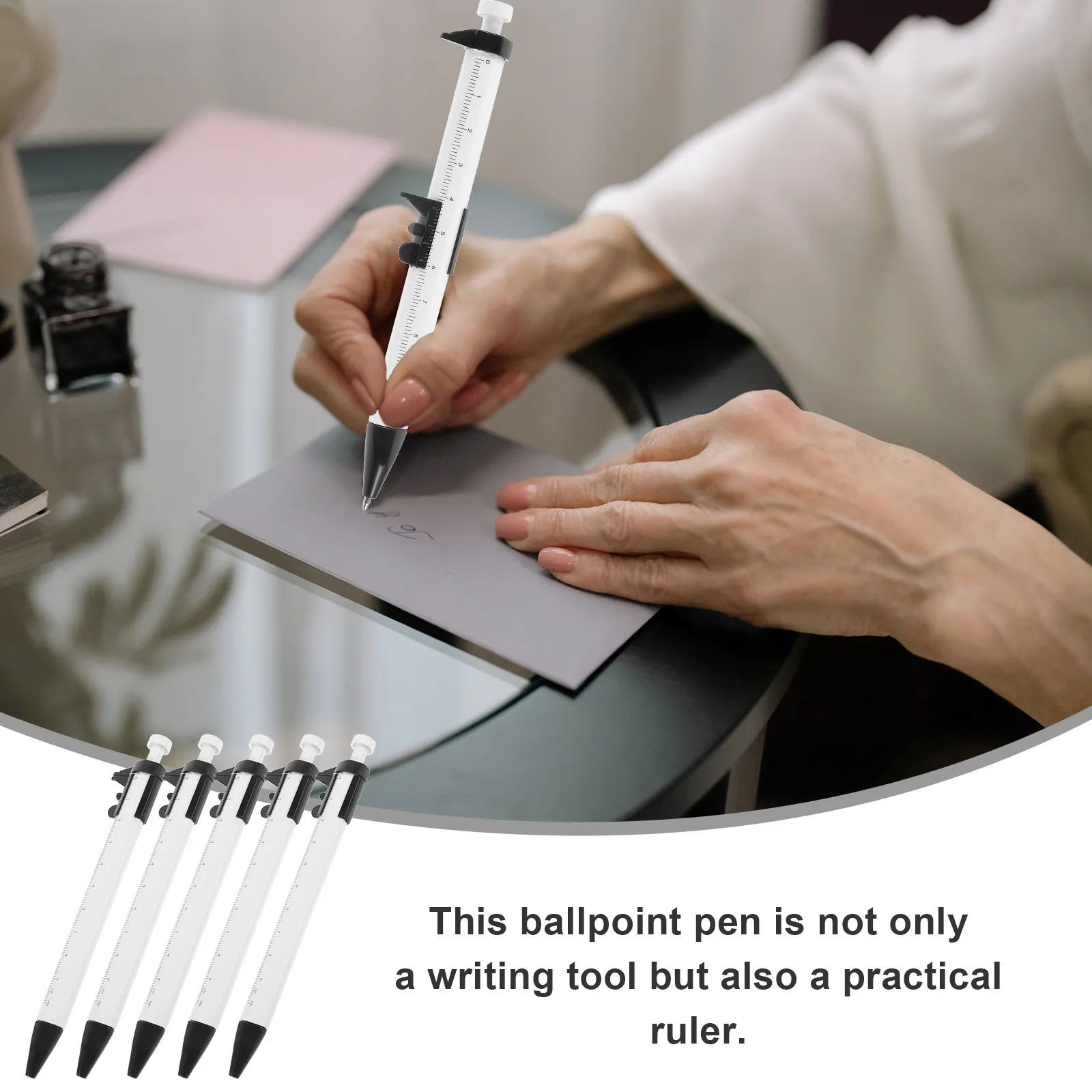5Pcs Vernier Caliper Ballpoint Pens Sturdy Multifunction Measuring Portable Writing Pens for Engineering Study