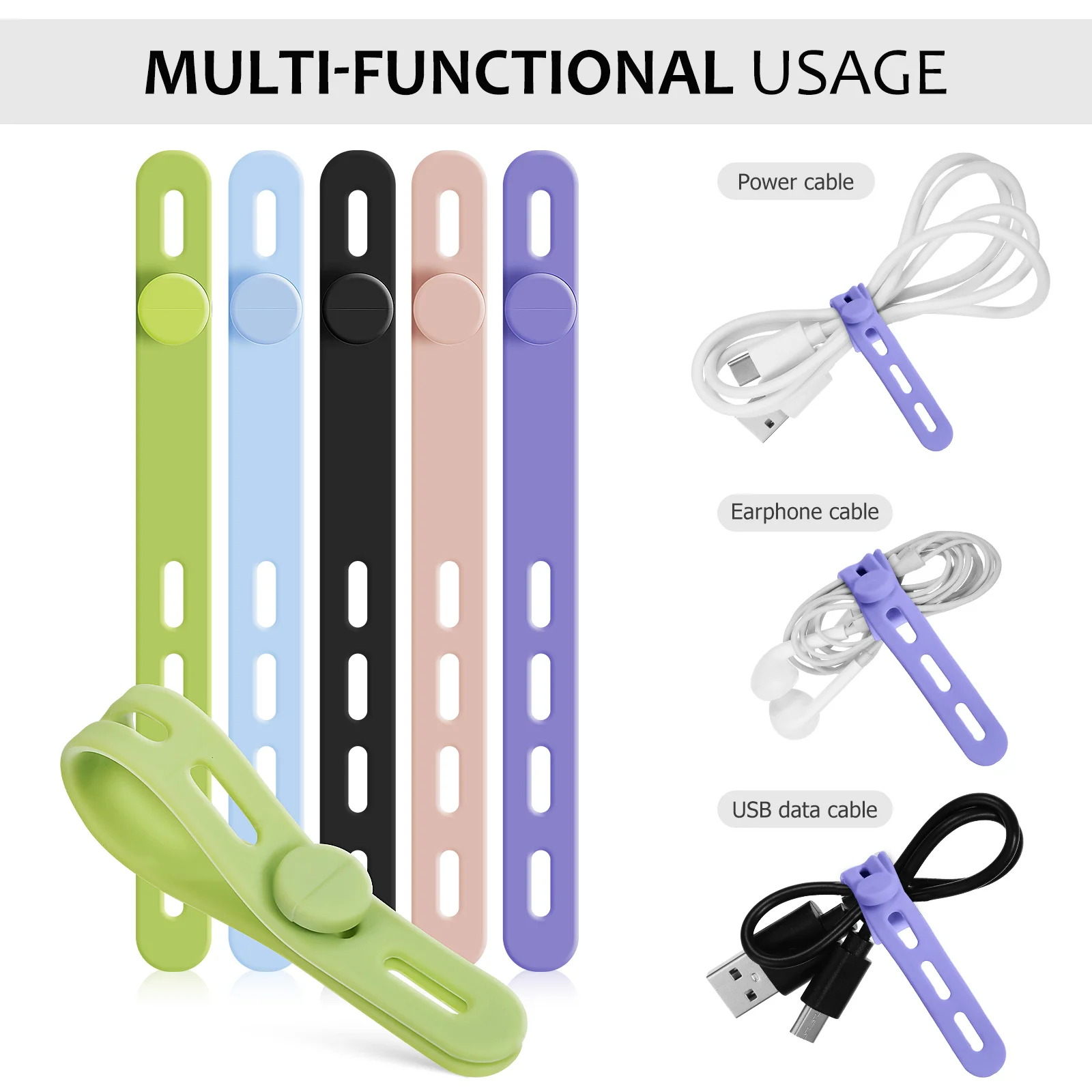 10 Pcs Wire Organizers for Cords Cable Manager Tie Holders Cables Silicone Ties Reusable