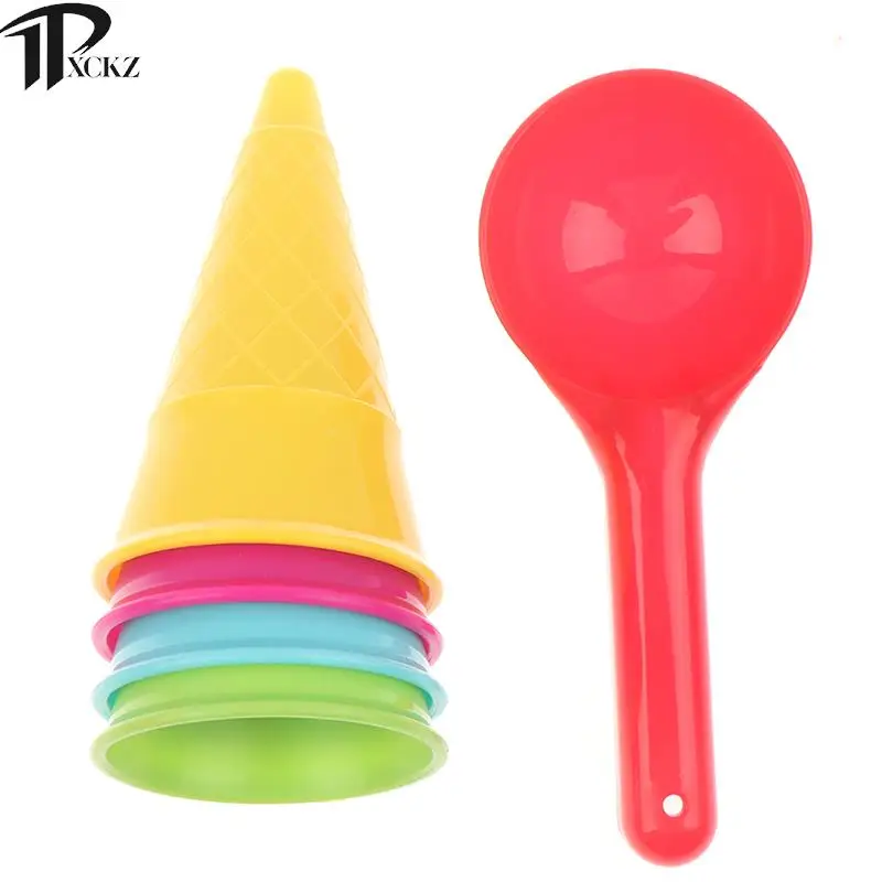 5Pcs Ice Cream Cone Scoop set Beach Sand Toys Kids Summer Play Game Gift giocattoli da spiaggia per bambini educazione per bambini