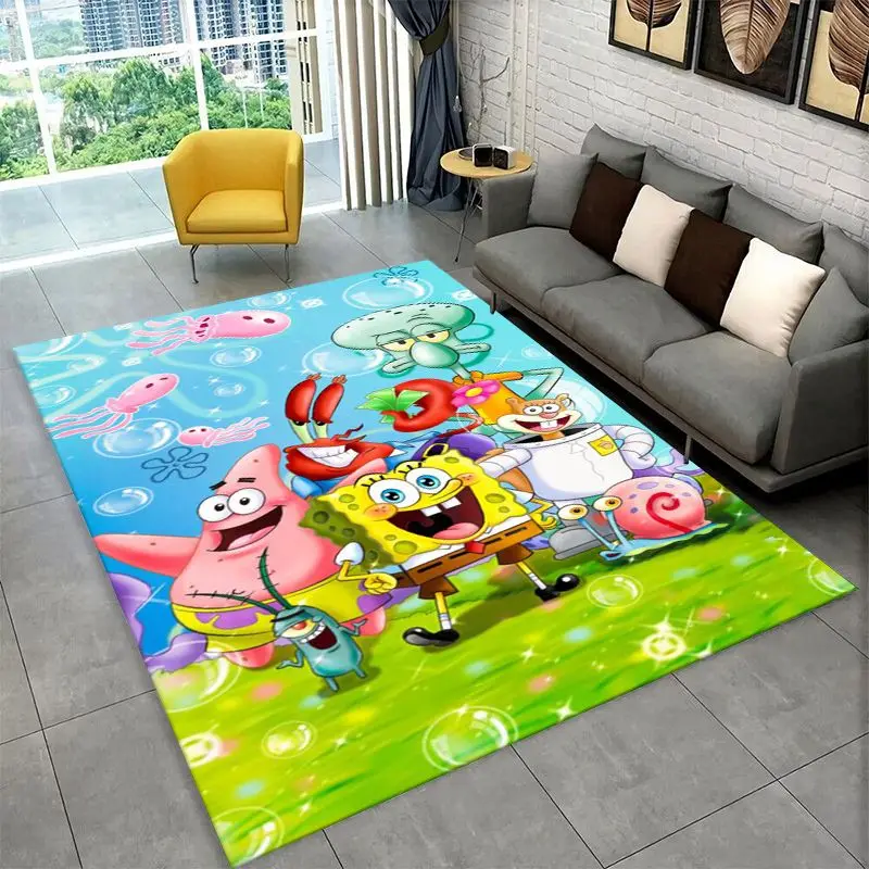 Cute S-SpongeBob Cartoon Non-Slip Area Rug for Living Room,Bedroom,Playroom,Soft Carpet Floor Mat Home Decor Rug Kids Room Gift