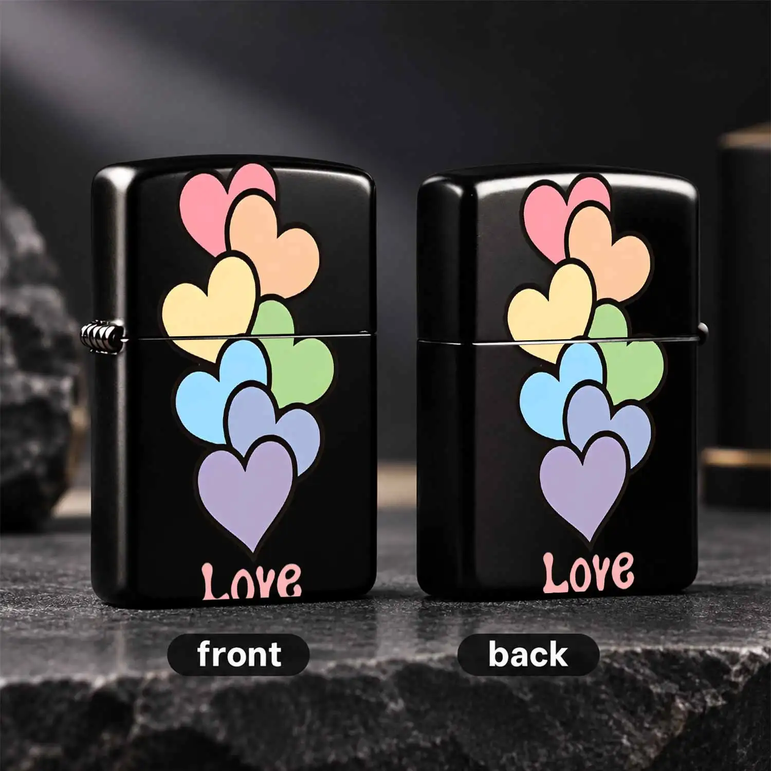 Cute Pastel Rainbow Hearts Pattern Lighter, Romantic Love Print Portable Versatile Igniter, Sweet Aesthetic Daily Use Accessory, Ideal Thoughtful Gift For Friends Couples, Perfect For Camping Home Candle Incense Lightin A Humorous And Inter